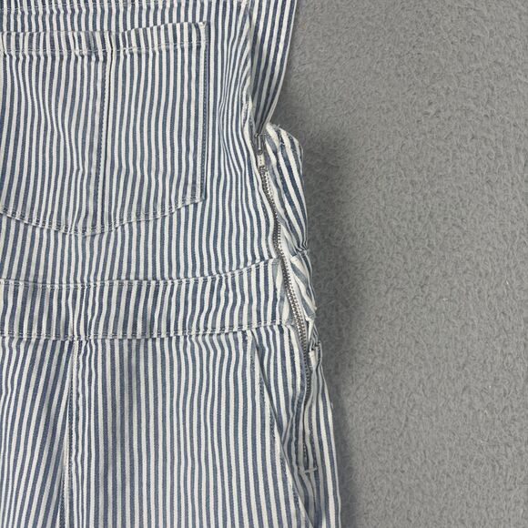 FRAME Denim Overalls XS Blue Wht Stripe Flared Leg Adjustable Straps Utility - Picture 4 of 12